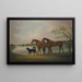 a pair of hunters held by a groom with a Newfoundland dog near a lake - Daniel Clowes — framed artwork on a wall