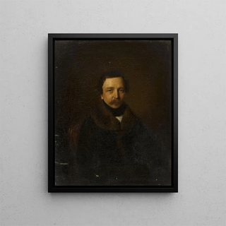 Portrait of a man wearing a fur-collared coat - Daniel Gevril — framed artwork on a wall