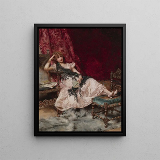 Woman at Rest Daydreams - Daniel Hernández Morillo — framed artwork on a wall