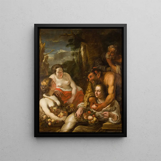 Mythological scene painting filling the cornucopia - Daniel Jacobs — framed artwork on a wall