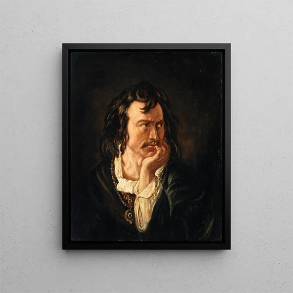 Portrait of Edmund Kean 1787-1833 Actor in the role of Hamlet - Daniel Maclise — framed artwork on a wall