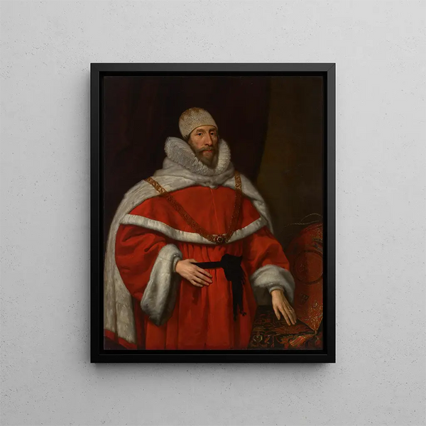 Portrait of Chief Justice Sir Henry Hobart 1560-1625 1st Bt - Daniel Mytens — framed artwork on a wall