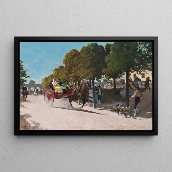 Arrival at the Plaza de Toros in front of the Alcalá Gate Madrid - Daniel Perea y Rojas — framed artwork on a wall