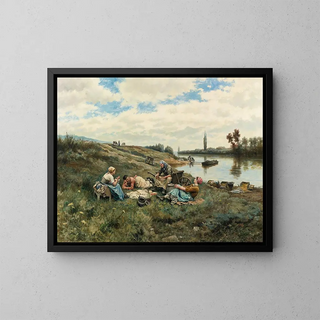 After a Lunch by the Seine Banks - Daniel Ridgway Knight — framed artwork on a wall