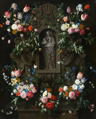 Daniel Seghers - Garland of Flowers surrounding a Sculpture of the Virgin Mary.webp