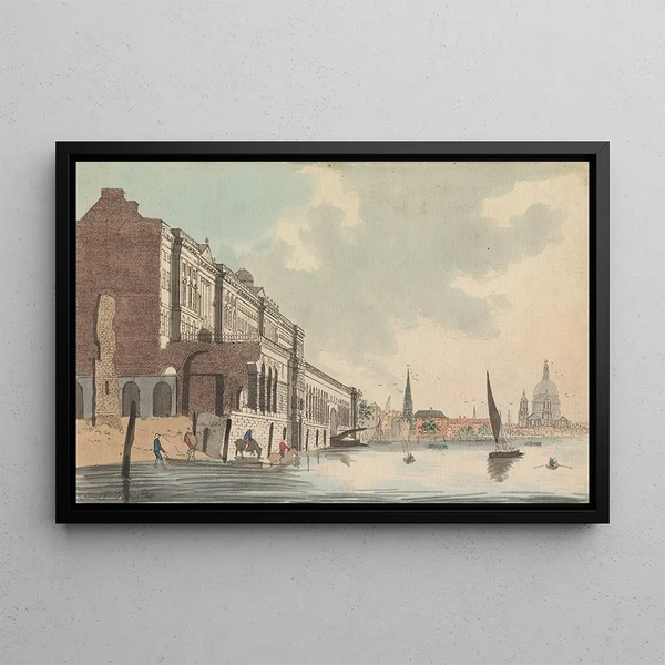 Somerset House and the Adelphi from the river - Daniel Turner — framed artwork on a wall