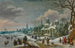 Winter Landscape Painting with Figures Ice Skating on a Frozen River - Daniel van Heil — artwork view