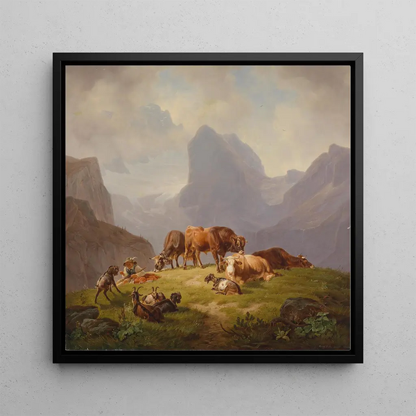 In the mountain pasture - Friedrich Voltz — framed artwork on a wall