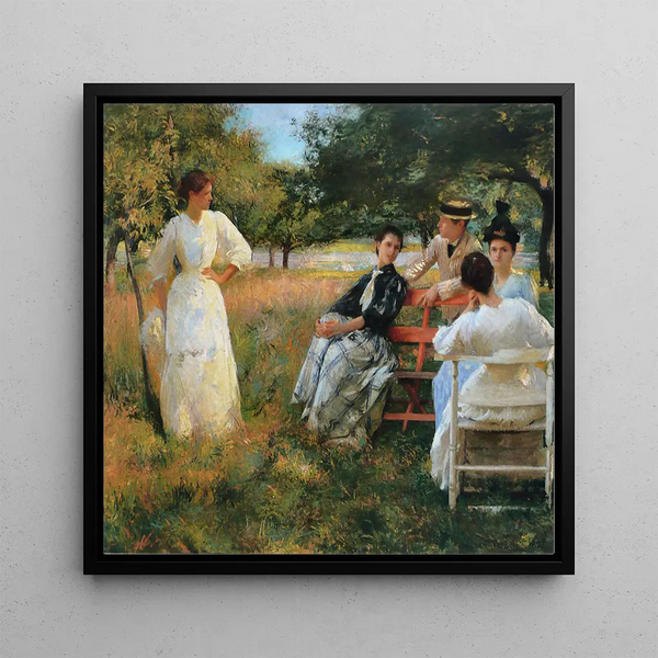 In the Orchard - Edmund Charles Tarbell — framed artwork on a wall