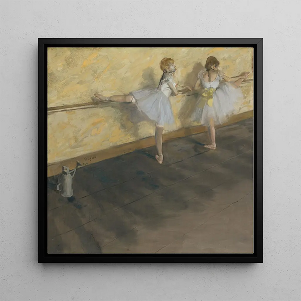 Dancers practicing at the barre - Edgar Degas — framed artwork on a wall