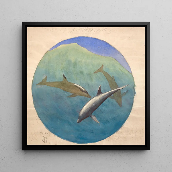 Dolphin Jumping Painting - Niels Skovgaard — framed artwork on a wall