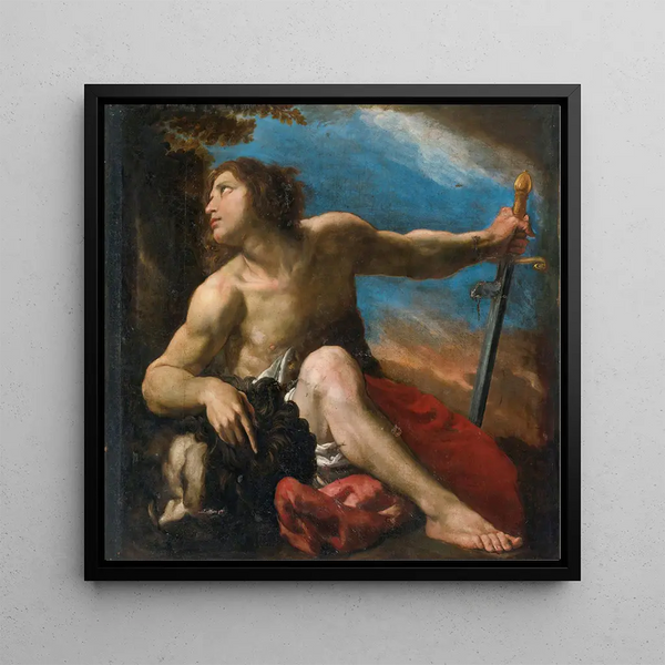 David with the Head of Goliath - Pier Francesco Mola — framed artwork on a wall