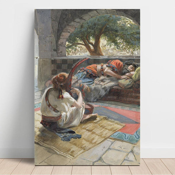 Reproduction of the painting David playing the harp before Saul - James Tissot
