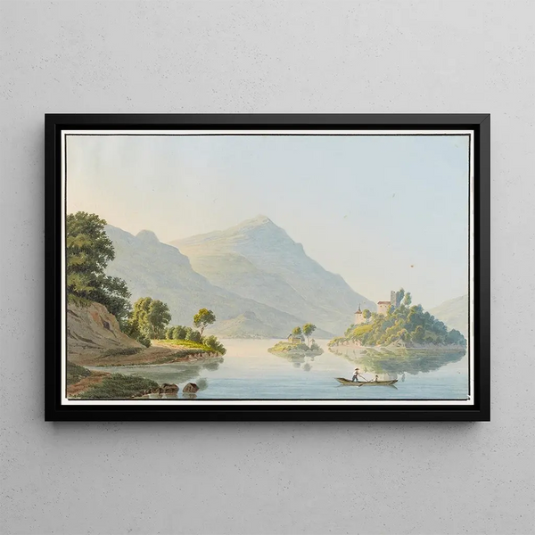 View of Schwanau Island on Lake Lauerz - David Alois Schmid — framed artwork on a wall