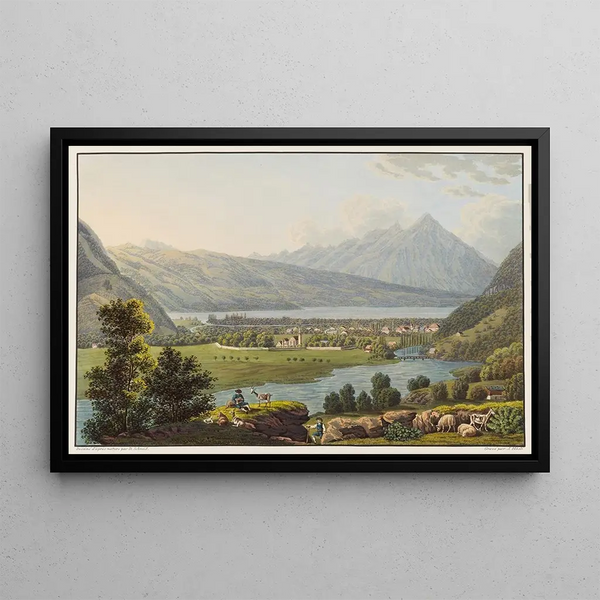 Unterseen and Interlaken - David Alois Schmid — framed artwork on a wall