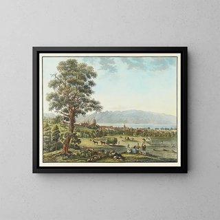Vue de Lausanne et du lac Léman - David Alois Schmid — framed artwork on a wall
