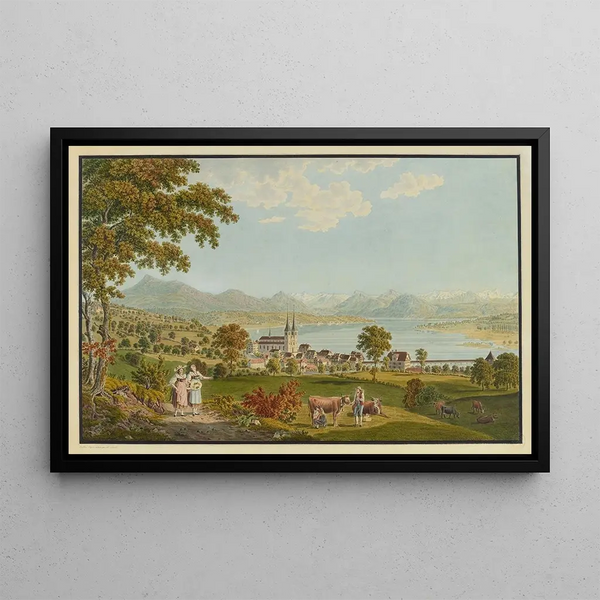 View of the city of Lucerne taken from the Allenwinden countryside - David Alois Schmid — framed artwork on a wall