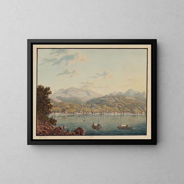 View of the city of Lugano - David Alois Schmid — framed artwork on a wall