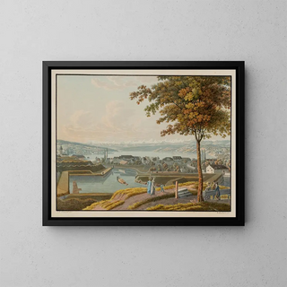 Vue du lac et des environs de Zurich depuis le rempart du Chat - David Alois Schmid — framed artwork on a wall