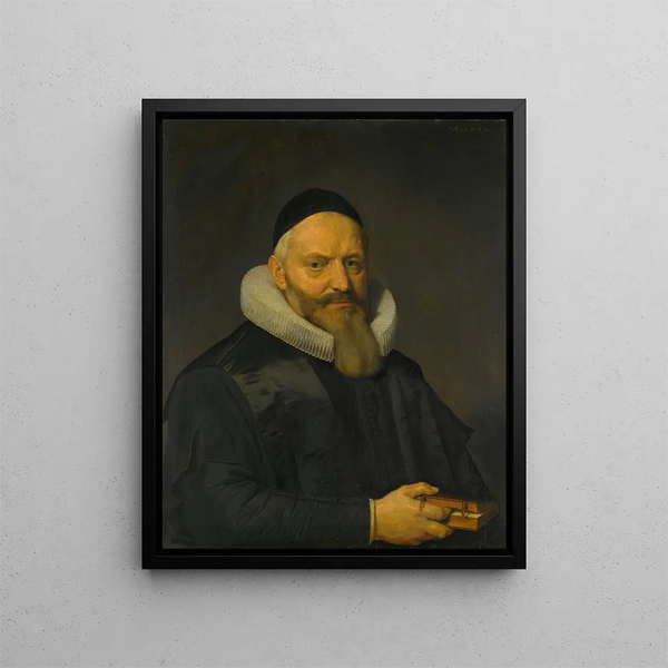 Portrait painting of Anthony de Wale 1573-1639 Theology professor at the University of Leyden - David Bailly — framed artwork on a wall