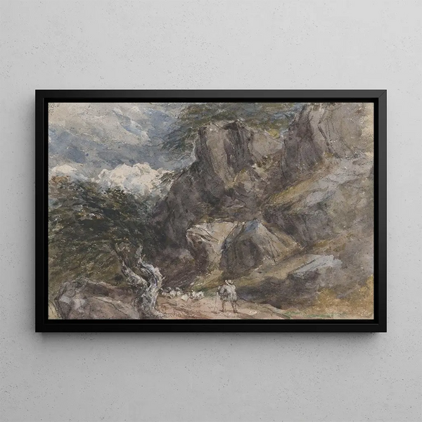 Conduite de moutons dans un paysage rocheux - David Cox — framed artwork on a wall
