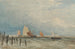 Dutch fishing boats offshore with the Grote Kerk of Dordrecht in the distance - David Cox — artwork view