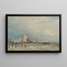 Dutch fishing boats offshore with the Grote Kerk of Dordrecht in the distance - David Cox — framed artwork on a wall