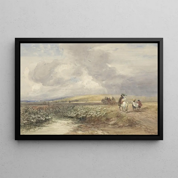 Landscape Painting with Travelers - David Cox — framed artwork on a wall