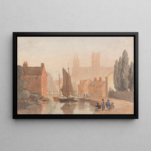 Cathedral of Lincoln from Brayford Pool - David Cox — framed artwork on a wall