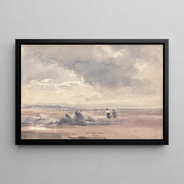 Sur les sables de Lancaster à marée basse - David Cox — framed artwork on a wall