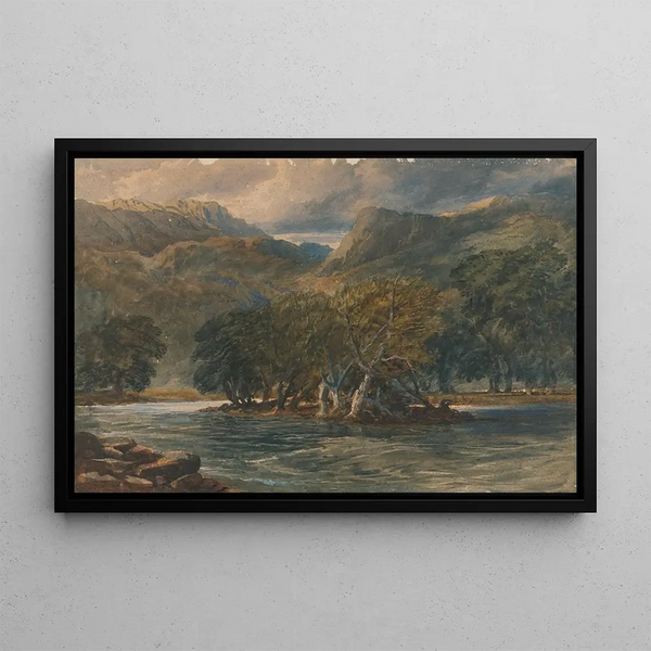 On the Conway River, North Wales - David Cox — framed artwork on a wall