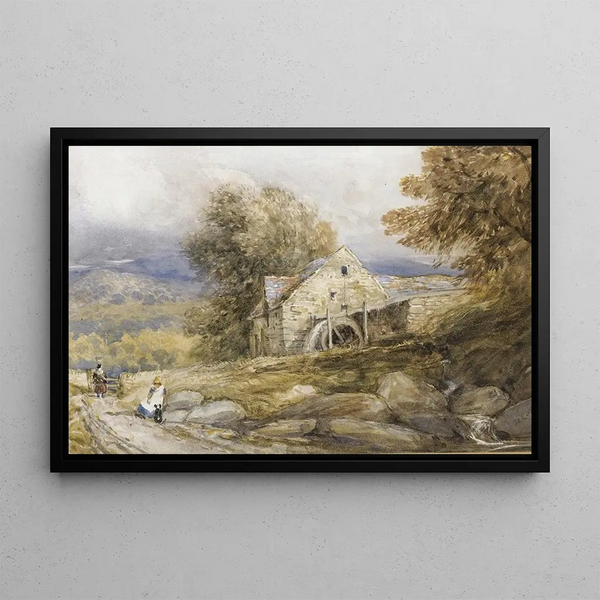 Watermill Painting, North Wales - David Cox — framed artwork on a wall