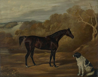 a black horse and a spaniel sitting in Harewood House park - David Dalby de York — artwork view