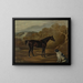 a black horse and a spaniel sitting in Harewood House park - David Dalby de York — framed artwork on a wall