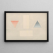 a painting featuring a red triangle pointing downward, a blue triangle pointing upward, and two floating rectangles - David Humbert de Superville — framed artwork on a wall