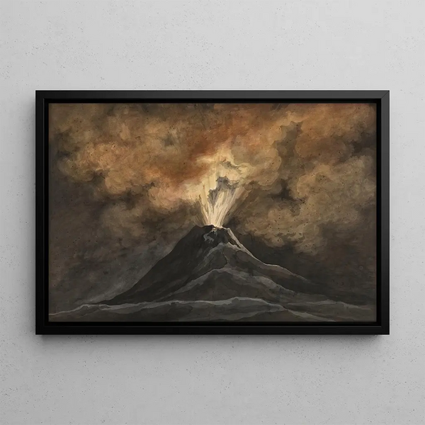 a Night Eruption Volcano - David Humbert de Superville — framed artwork on a wall