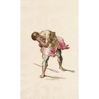 a soldier leaning forward, burying his face in his hands, detail of The Conversion of Paul - David Humbert de Superville — artwork view