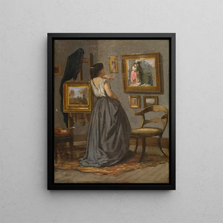 A lady in the workshop - David Jacobsen — framed artwork on a wall