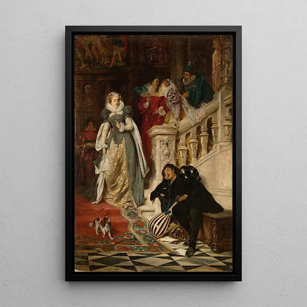The First Meeting of Mary Stuart and Rizzio - David Neal — framed artwork on a wall