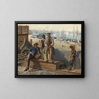 Boys on the platform - David Norblin — framed artwork on a wall