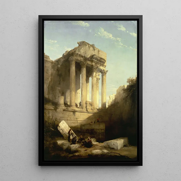 Baalbek Ruins of the Temple of Bacchus - David Roberts — framed artwork on a wall