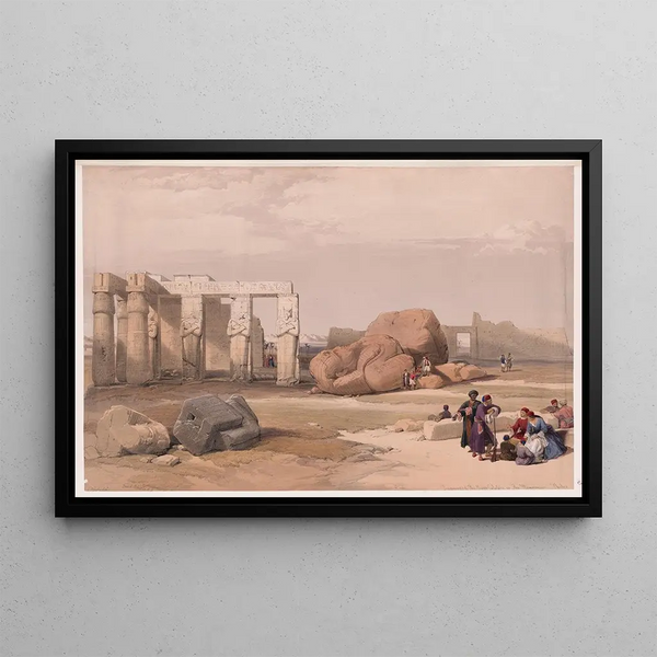 Fragment of the Great Colossi at the Memnonium, Thebes - David Roberts — framed artwork on a wall