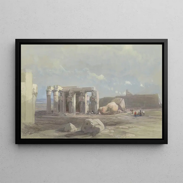 Fragments of a colossal statue at the Memnonium, Thebes - David Roberts — framed artwork on a wall