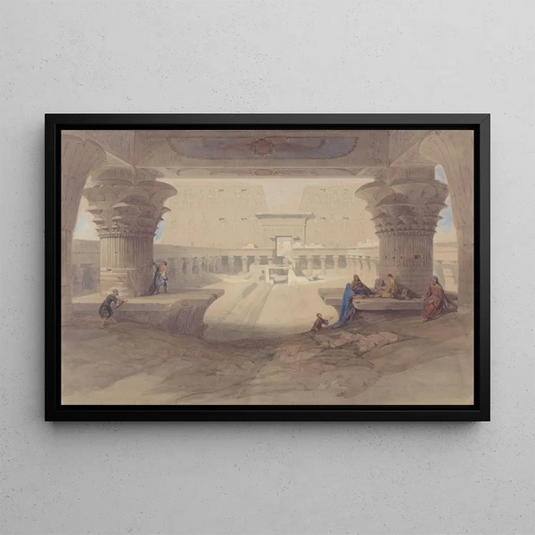 Sous le portique du temple d'Edfou, Haute-Égypte - David Roberts — framed artwork on a wall