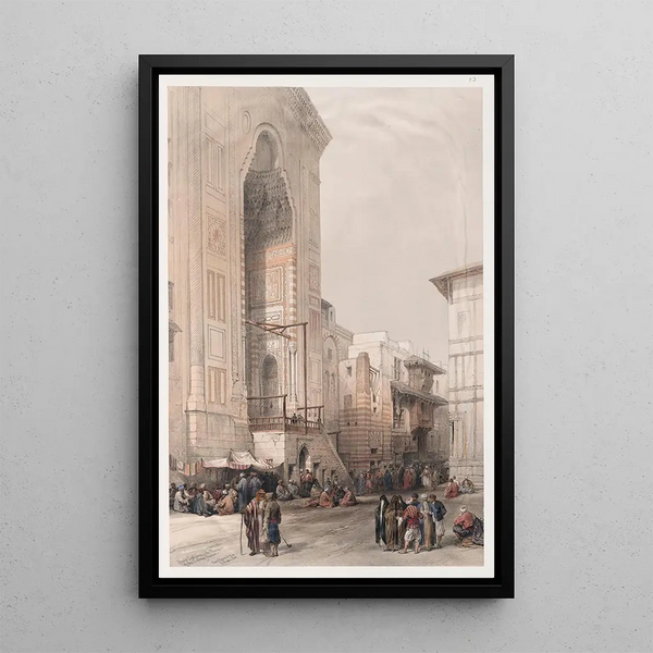 Large entrance painting of Sultan Hassan Mosque - David Roberts — framed artwork on a wall