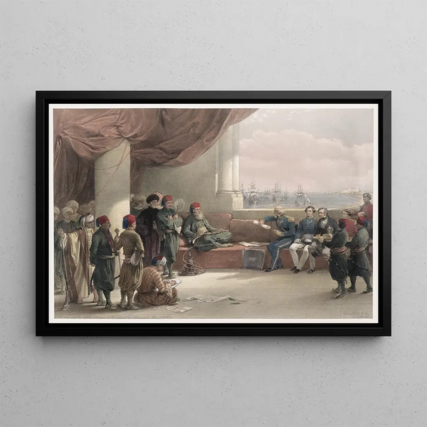Interview with the Viceroy of Egypt at his palace in Alexandria on May 12, 1839 - David Roberts — framed artwork on a wall