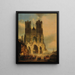 The façade of Reims Cathedral with a medieval procession and a parade in the foreground - David Roberts — framed artwork on a wall