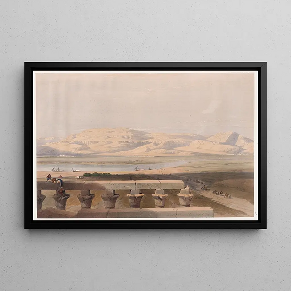 Chain of the Libyan Mountains from the Luxor Temple - David Roberts — framed artwork on a wall