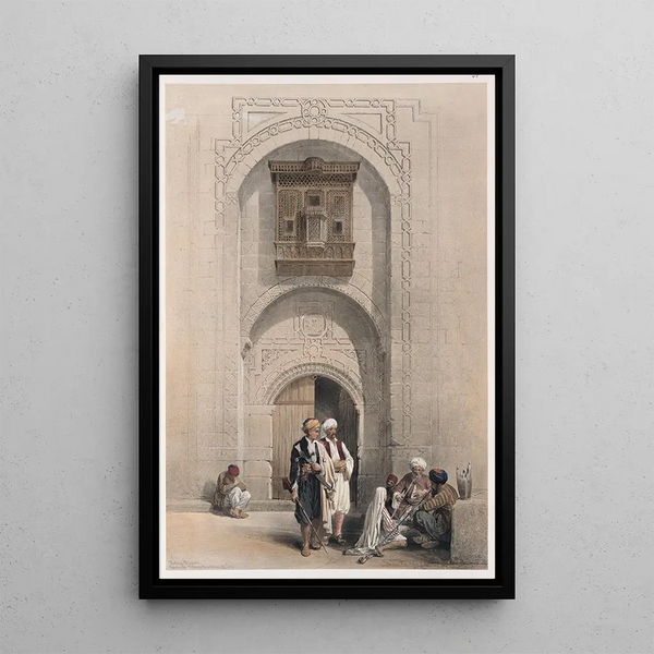 Modern residence painting showing the Arabesque architecture of Cairo - David Roberts — framed artwork on a wall