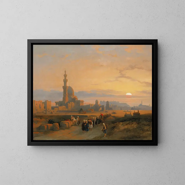 Procession devant les tombeaux des califes du Grand-Caire - David Roberts — framed artwork on a wall